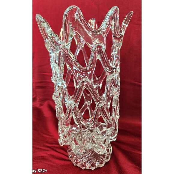 Murano Glass LATTICE WEB Art Glass Vase MCM Hand Blown Pulled Glass 13.5 X 6 IN - Picture 4 of 9